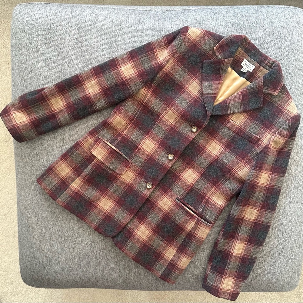 L.L. Bean Vintage Plaid Wool + Cashmere Blazer Jacket Size 8R